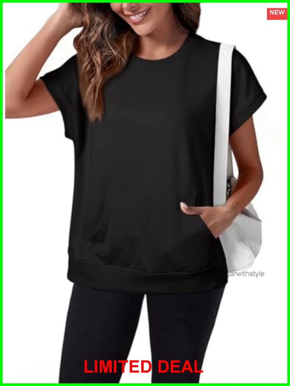 Women's Short Sleeve Kangaroo Pocket Sweatshirt Casual Loose Fit Pullover Top